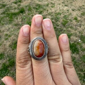 980 Fine Silver Ring with Fiery Orange Stone